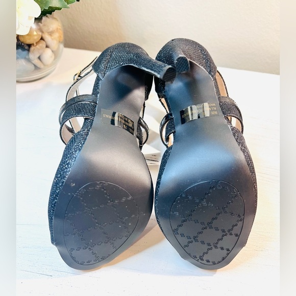 Qupid Women Glitter Peep Toe Criss Cross Stiletto Heel Sandal, Black, Size 7.5 - Picture 7 of 8